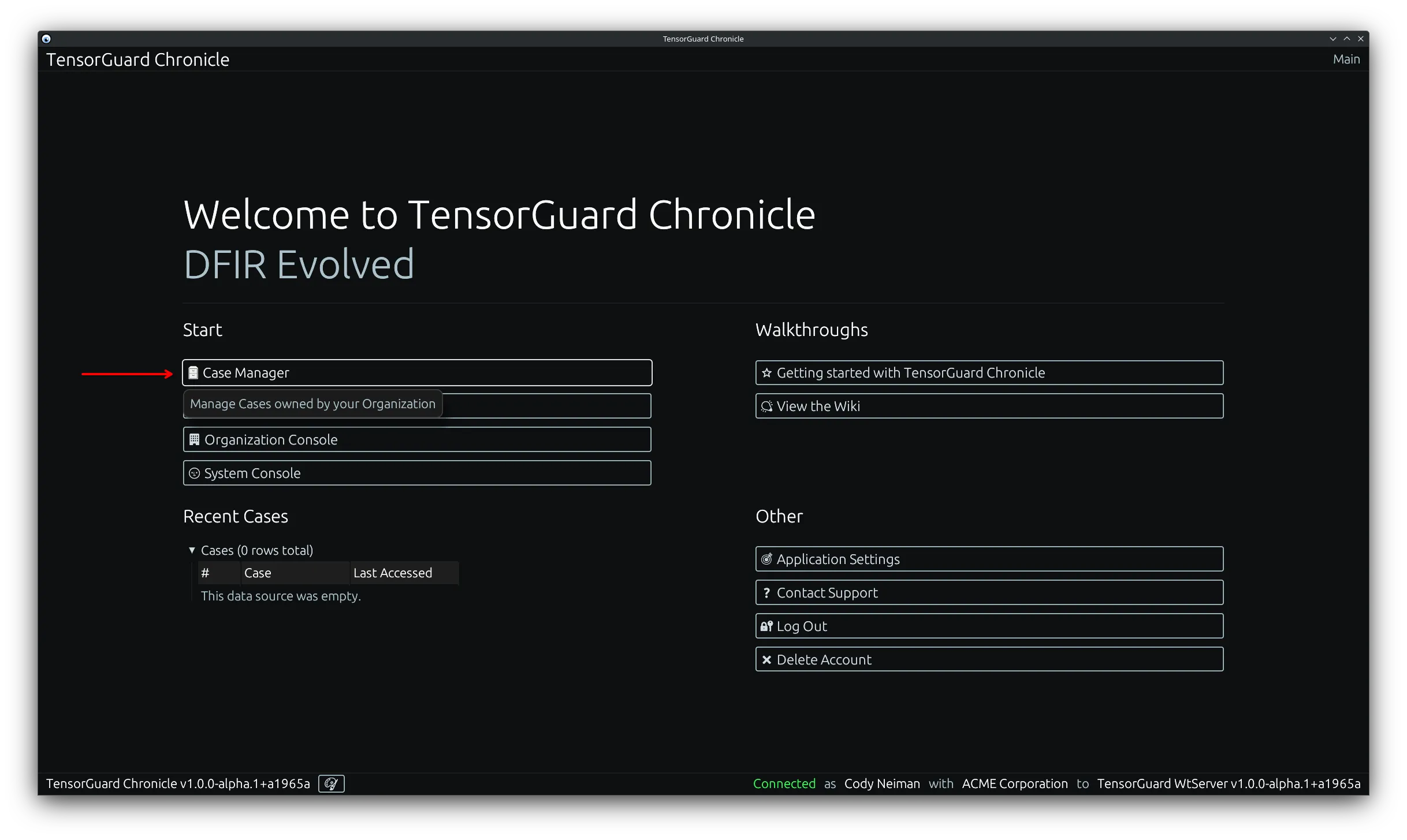 TensorGuard Main Menu - Case Manager