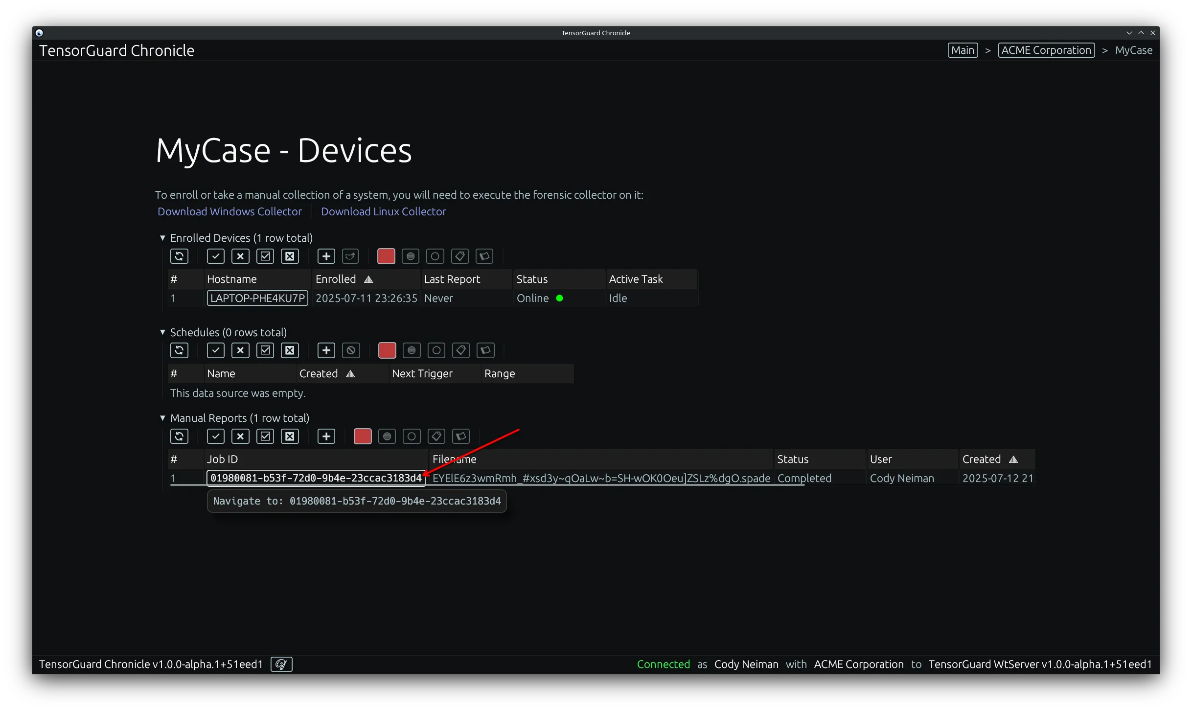 TensorGuard Case Menu - Manual Report Select