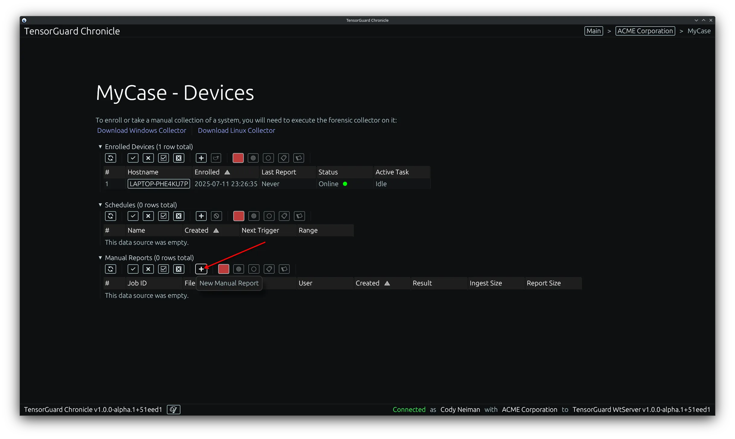 TensorGuard Case Menu - New Manual Report Tool