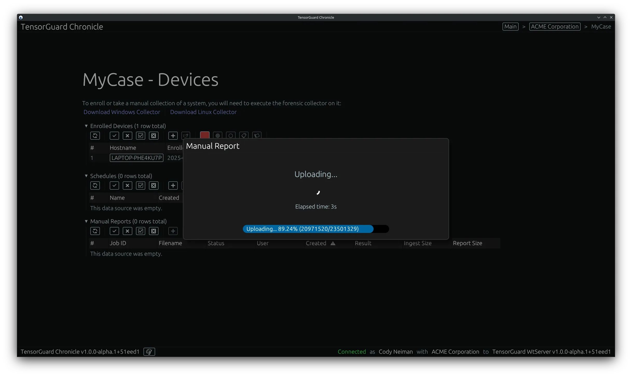 TensorGuard Case Menu - New Manual Report Uploading