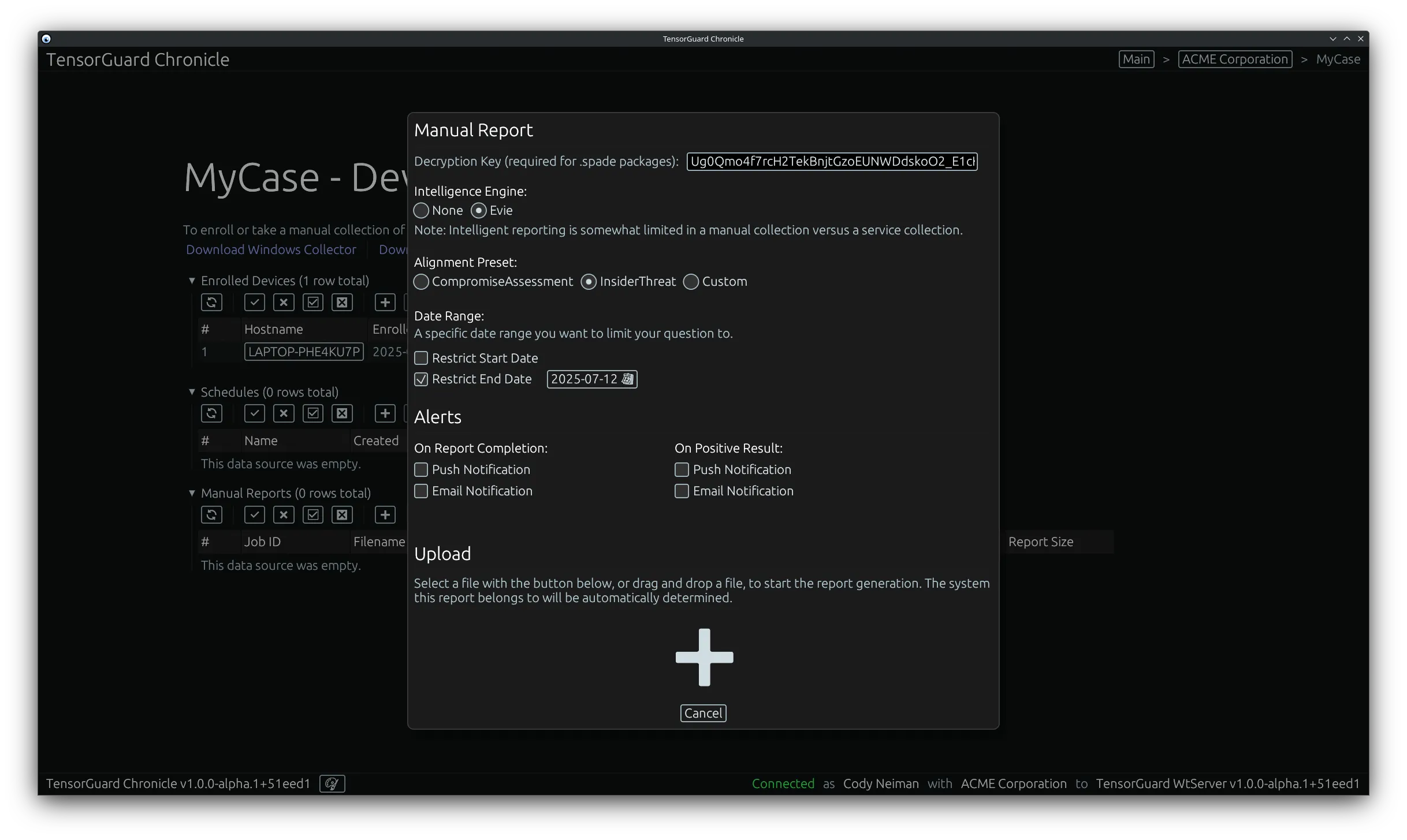 TensorGuard Case Menu - New Manual Report