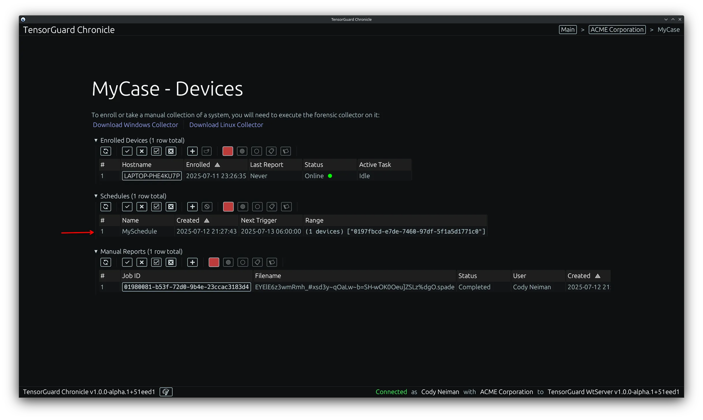 TensorGuard Case Menu - Schedule