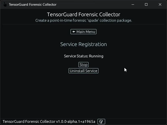 TensorGuard Collection Menu - Service Installation