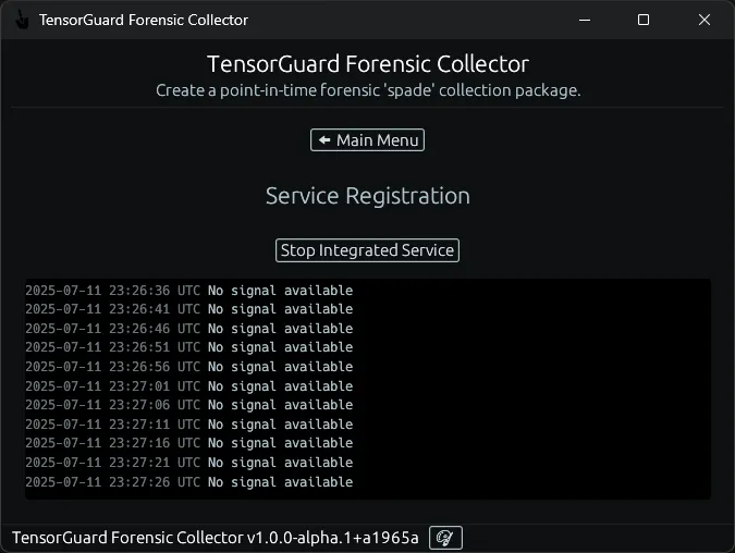 TensorGuard Collection Menu - Integrated Service