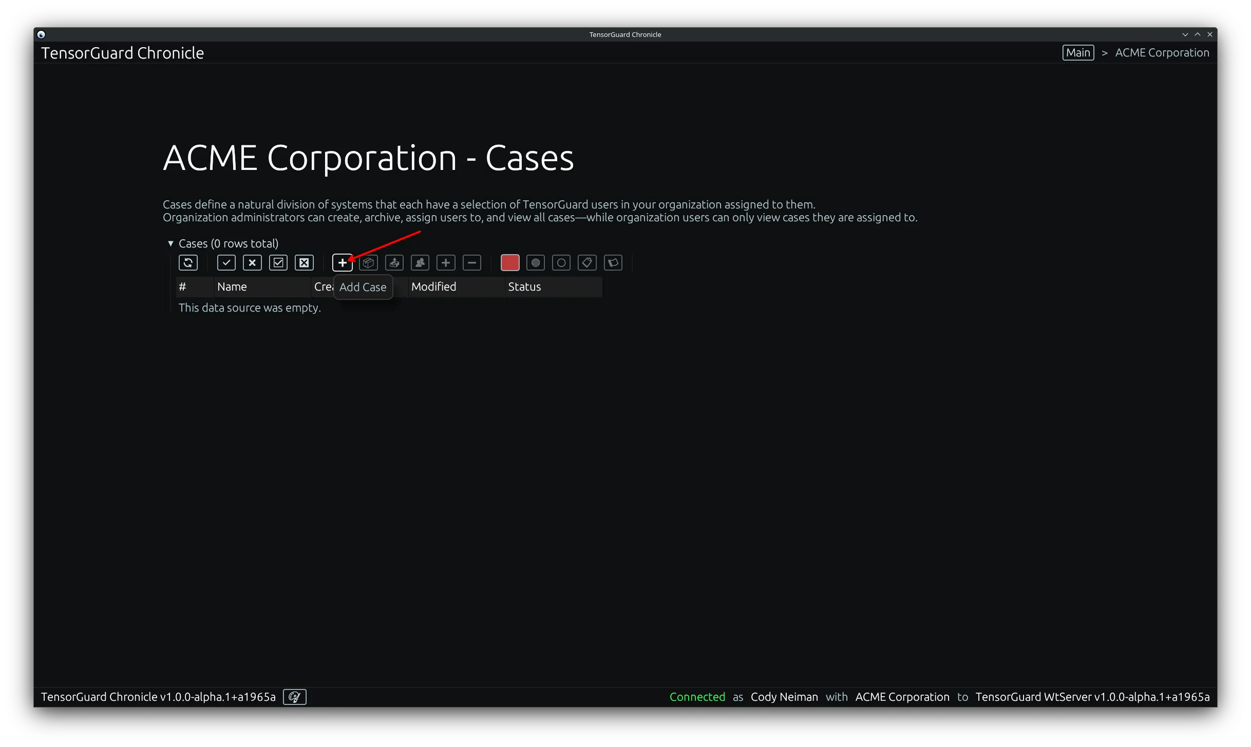 TensorGuard Organization Menu - Add Case Tool